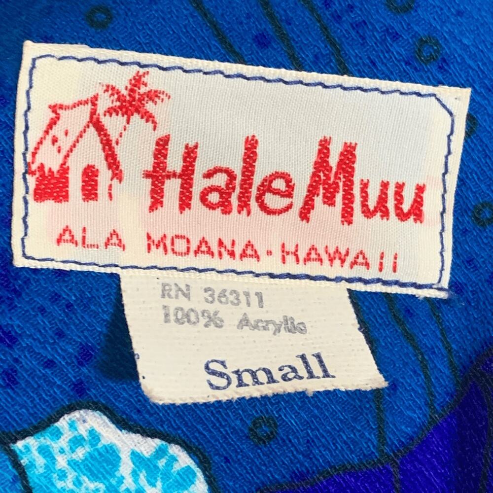Vintage 60s Hale Muu Hawaiian Maxi Dress Blue Purple Green Abstract Floral Small - Picture 9 of 13